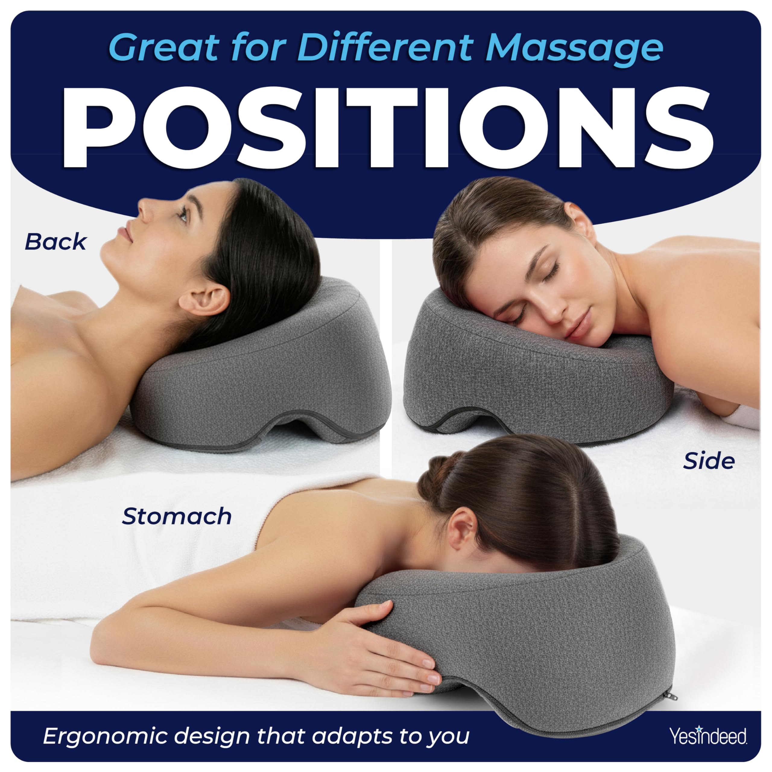 Face Down Pillow for Massage Bed – BBL & Eye Surgery Recovery Headrest | Stomach Sleeping Face Pillow for Prone Sleep, Tanning & Spa | Adjustable Memory Foam Cradle with Removable Cover (Grey) - Image 4