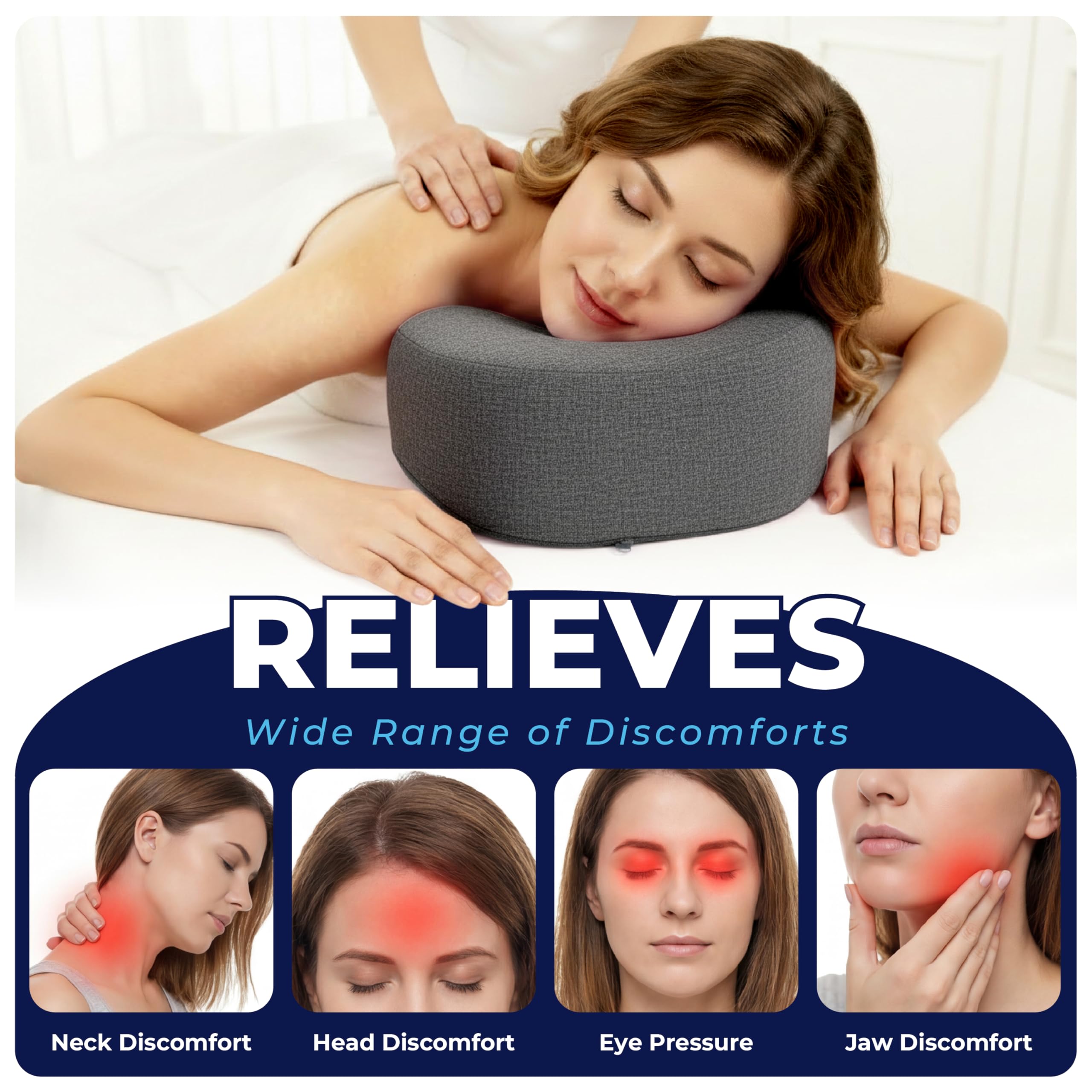 Face Down Pillow for Massage Bed – BBL & Eye Surgery Recovery Headrest | Stomach Sleeping Face Pillow for Prone Sleep, Tanning & Spa | Adjustable Memory Foam Cradle with Removable Cover (Grey) - Image 5