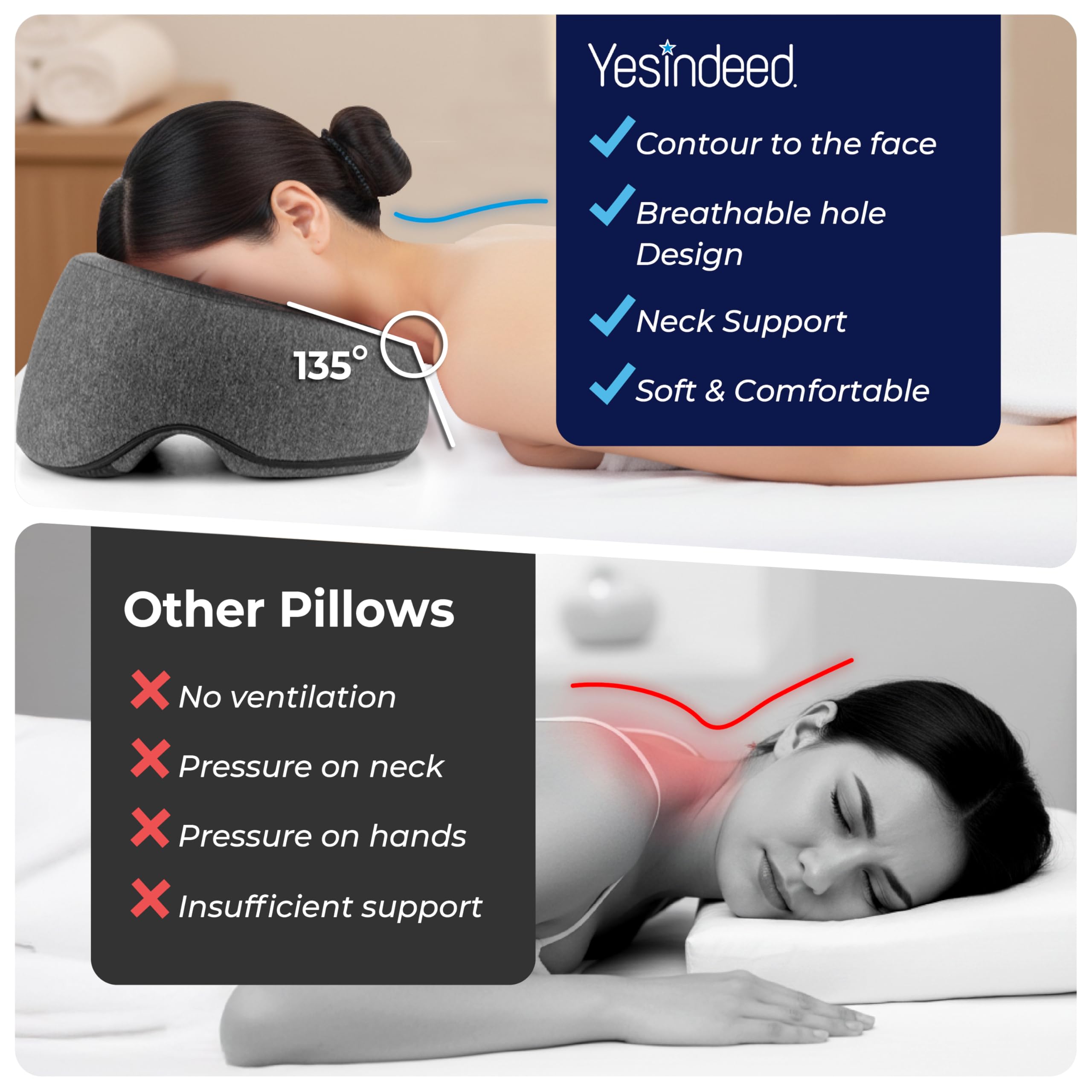 Face Down Pillow for Massage Bed – BBL & Eye Surgery Recovery Headrest | Stomach Sleeping Face Pillow for Prone Sleep, Tanning & Spa | Adjustable Memory Foam Cradle with Removable Cover (Grey) - Image 7