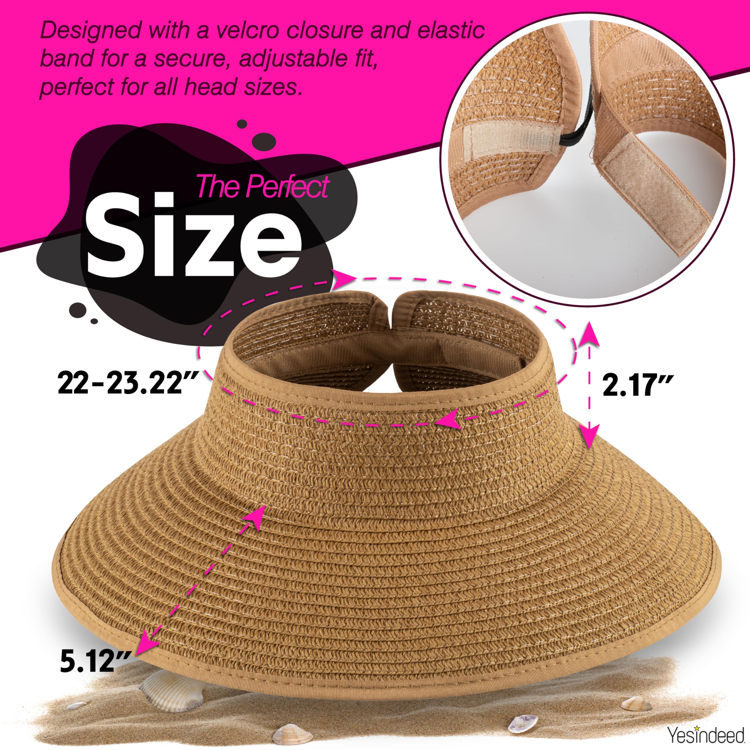 Women’s Sun Visor - UPF 50+ Protection, Wide Brim, Adjustable, Ponytail-Friendly, Packable - Ideal for Travel & Beach - Image 3