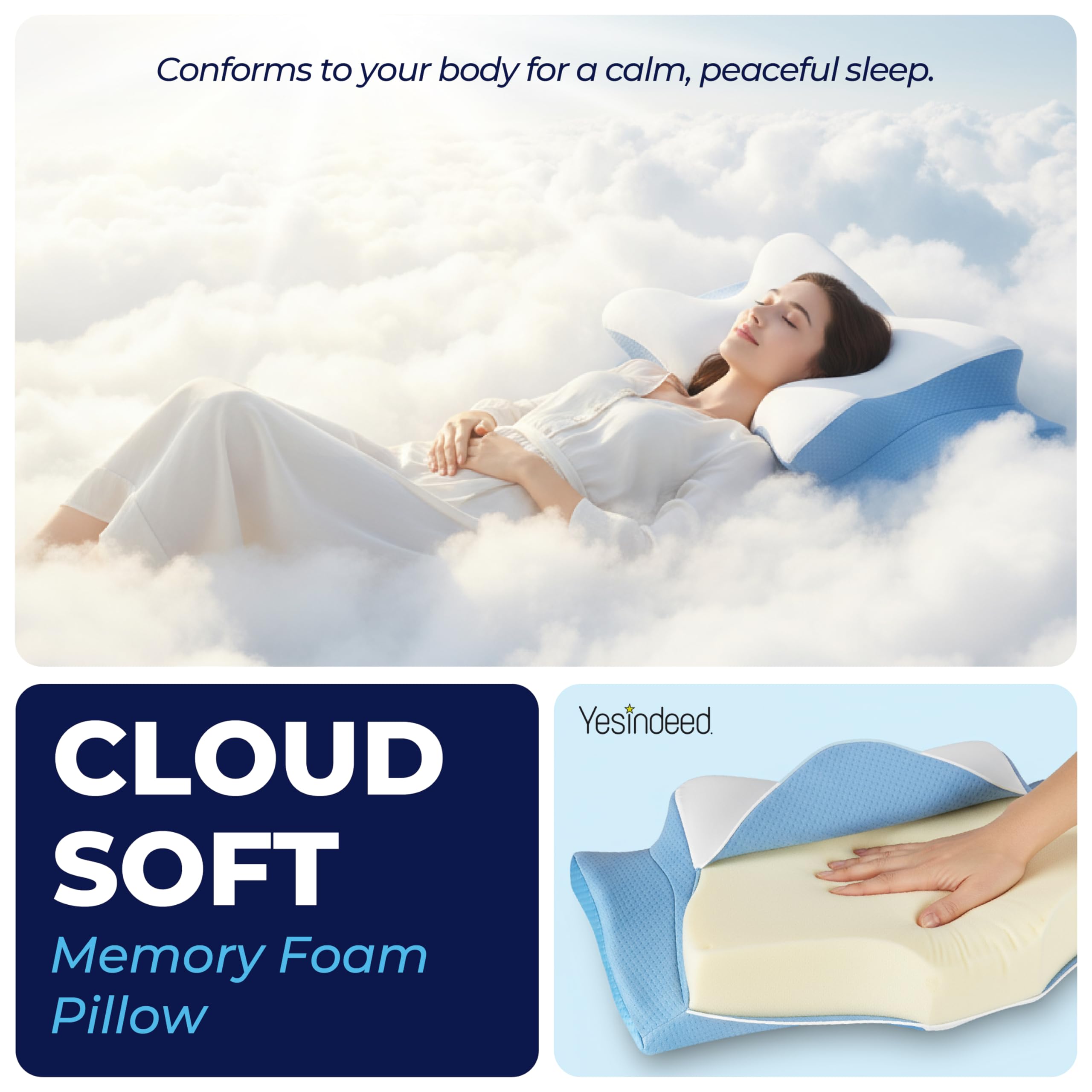 YESINDEED Pain Relief Cooling Pillow – Cervical Neck Support for Sleeping, Contoured Memory Foam Design for Neck and Shoulder Pain, Ergonomic Sleep Solution for Side Sleepers, Snoring, Posture - Image 3